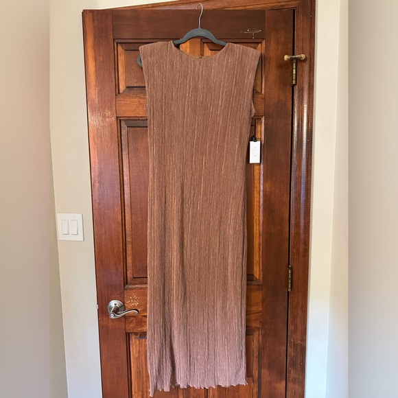 NWT ASTR the Label Plisse Maxi Brown Dress Size Medium - Picture 4 of 11